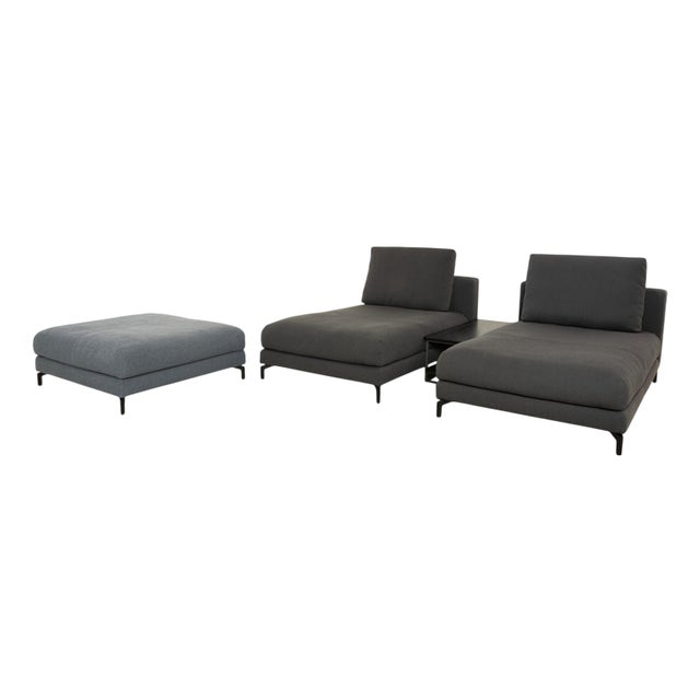 Nuvola Lounge Chairs, Coffee Table and Ottoman in Grey Fabric from Rolf Benz, Set of 4 For Sale