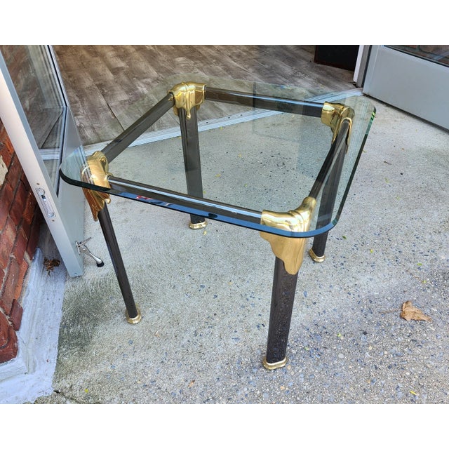 Mid 20th Century Post Modern Gun Metal, Brass & Glass Side Table For Sale - Image 5 of 12
