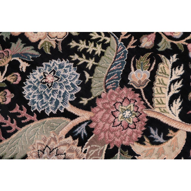 Textile Botanical 1990's Pak-Persian Black/Gold Wool Round Rug- 8'2'' X 8'3'' For Sale - Image 7 of 9