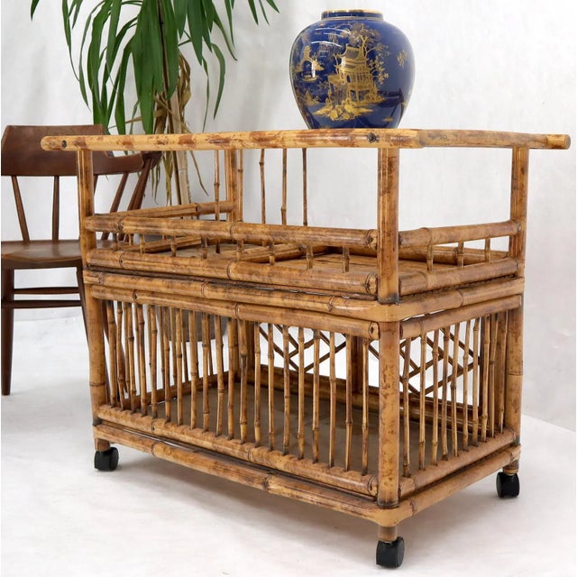Decorative Burnt Bamboo & Glass Bar Cart For Sale - Image 12 of 13