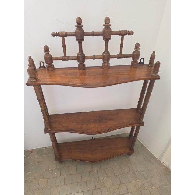 Wood Vintage Bamboo Wall Shelf Faux Bamboo Étagère Hollywood Regency Wall Display Shelf Chinoiserie Cottage Bookcase Decor For Sale - Image 7 of 11