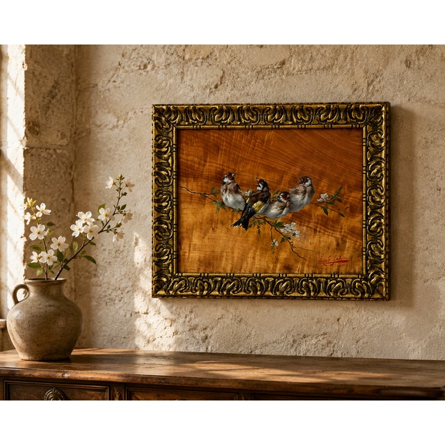 Gabriel Cazals, French Naturalist Goldfinches, 1900, Oil For Sale - Image 5 of 8