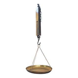 Late 19th-Early 20th Century American Brass and Iron Spring Balance Scale For Sale