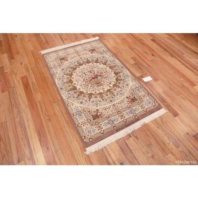 An Amazing Luxurious Small Size Fine Weave Artistic Floral Design Vintage Persian Silk Qum Rug, country of origin: Persian...