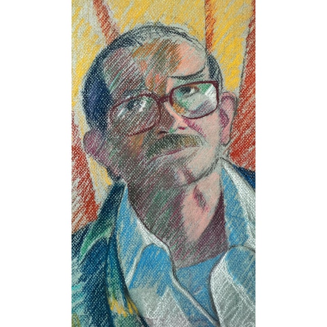 Late 20th Century Portrait "Man Smoking Pipe" Pastel on Paper C 1970s 19" X 25.5" For Sale - Image 5 of 7