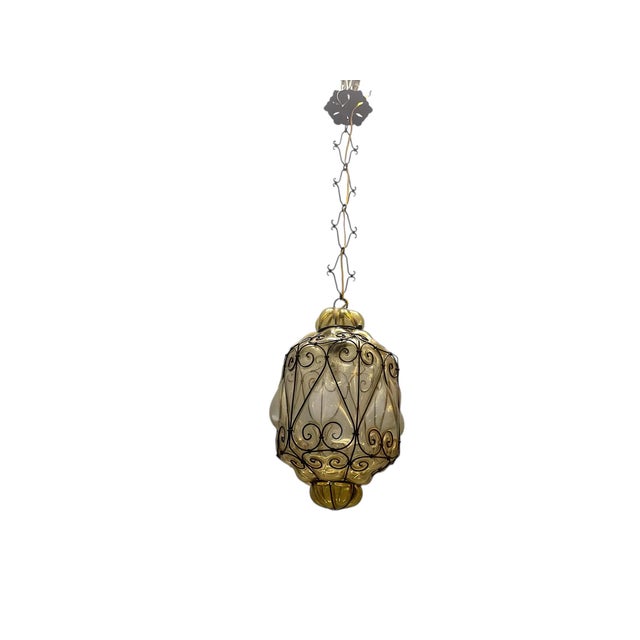 Wrought Iron and Murano Glass Pendant Light, 1950s For Sale - Image 9 of 9