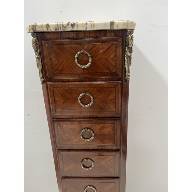 Brown Transition Style Wooden Veneer Chest of Drawers from Befos For Sale - Image 8 of 10