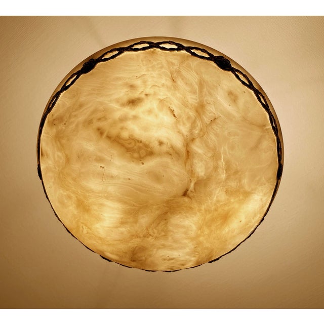 French Art Deco Alabaster and Bronze Pendant Light, 1930s For Sale - Image 18 of 18