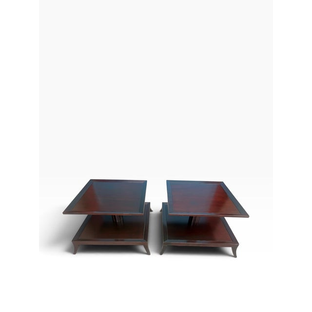 Baker Furniture Company Pair of Barbara Barry for Baker Furniture Two-Tier Mahogany Side Tables For Sale - Image 4 of 17