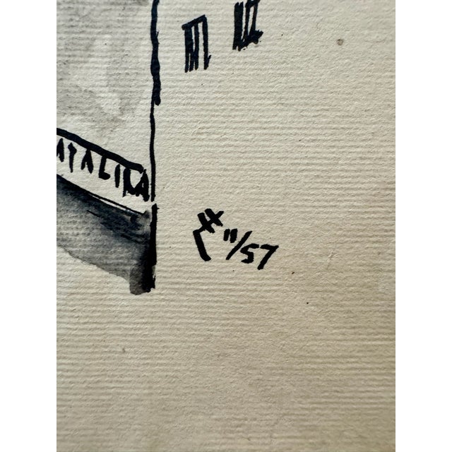 1950s Henry Emil Salloch Original Pen and Ink on Paper Urban Scene, 1957. For Sale - Image 5 of 7