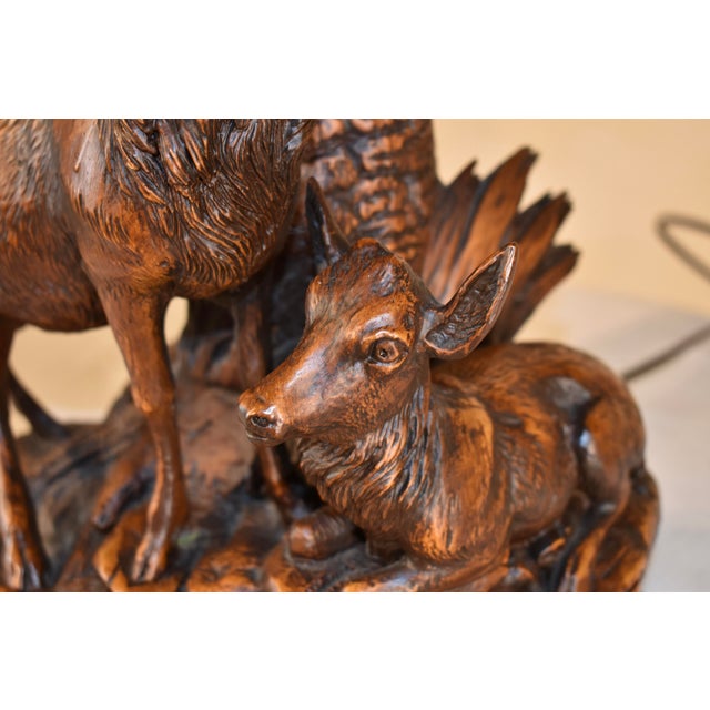 Textile Vintage Black Forest Style Lamp With Two Deer For Sale - Image 7 of 12