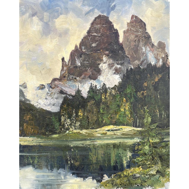 Willy Angele, Three Peaks of Lavaredo, Italian Dolomites, 1950s, Oil on Canvas For Sale - Image 13 of 15