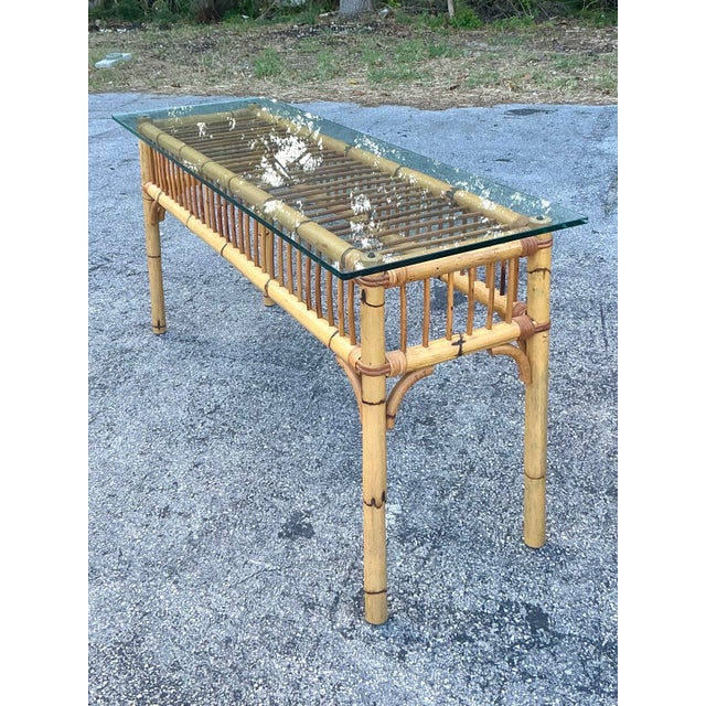 Camel Vintage Coastal Bamboo Console Table For Sale - Image 8 of 12