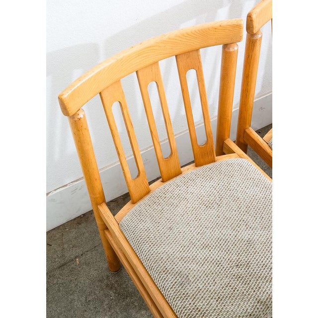 Brown Mid Century Modern Dining Chairs Set 6 Oatmeal Tweed Solid Wood Vintage Fabric For Sale - Image 8 of 11