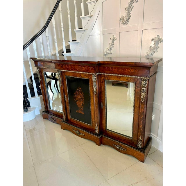 Large Antique Victorian Inlaid Floral Marquetry Burr Walnut Ormolu Mounted Credenza, 1850s For Sale - Image 4 of 18