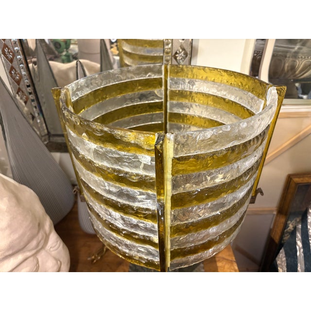 Yellow 1970s Italian Brutalist Iron and Glass Lamp by Longobard. For Sale - Image 8 of 15