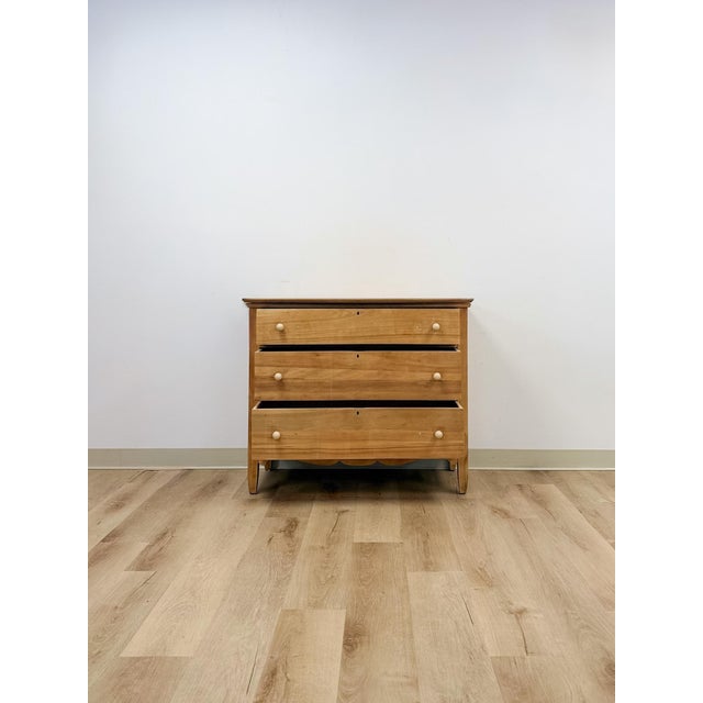 Primitive Scrubbed Pine Three Drawer Dresser Dovetail Porcelain Knobs Vintage For Sale - Image 10 of 14