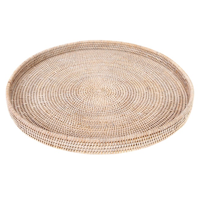 Artifacts Rattan Round Ottoman Tray For Sale