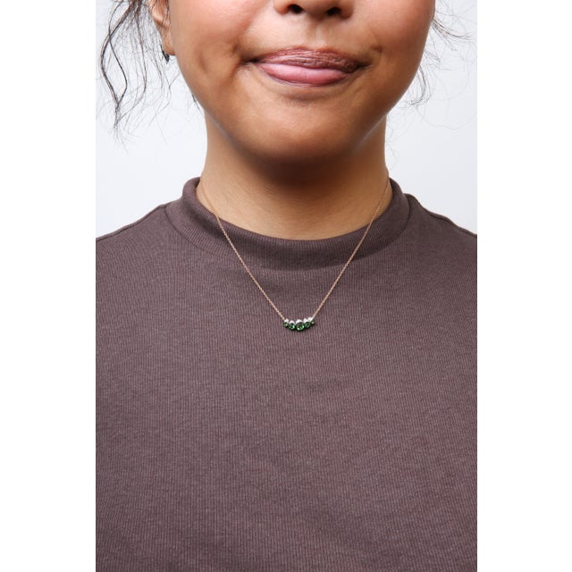 Early 21st Century 18K Rose Gold 3/4 Cttw Pave Diamonds and Graduated Green Tsavorite Gemstone Curved Bar Choker Necklace - Adjustable up to 14" - 16.5" For Sale - Image 5 of 6