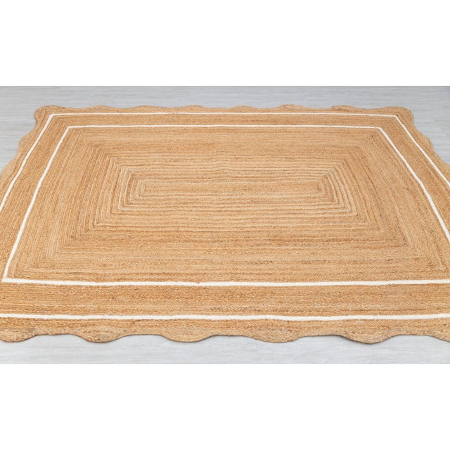Boho Chic White Natural Jute Wave Scallop 12x15 Ft. For Sale - Image 3 of 12