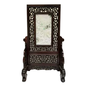 Early 20th Century Jade Carving in Wood Frame and Stand Representing Winter