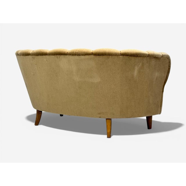 Finnish Modern, Settee, Beige Velvet, Wood, Finland, 1950s For Sale - Image 11 of 14