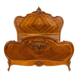 Late 19th Century French Burl Walnut Bed For Sale