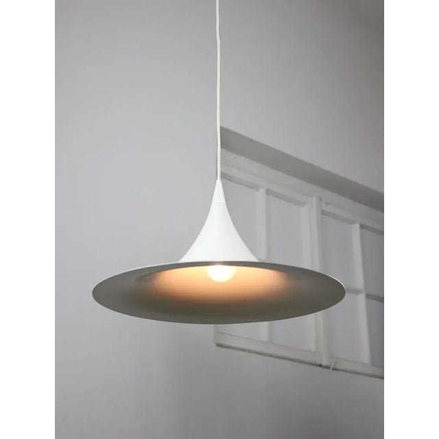 Danish White Trumpet Pendant Lamp attributed to Claus Bonderup & Torsten Thorup For Sale - Image 3 of 11
