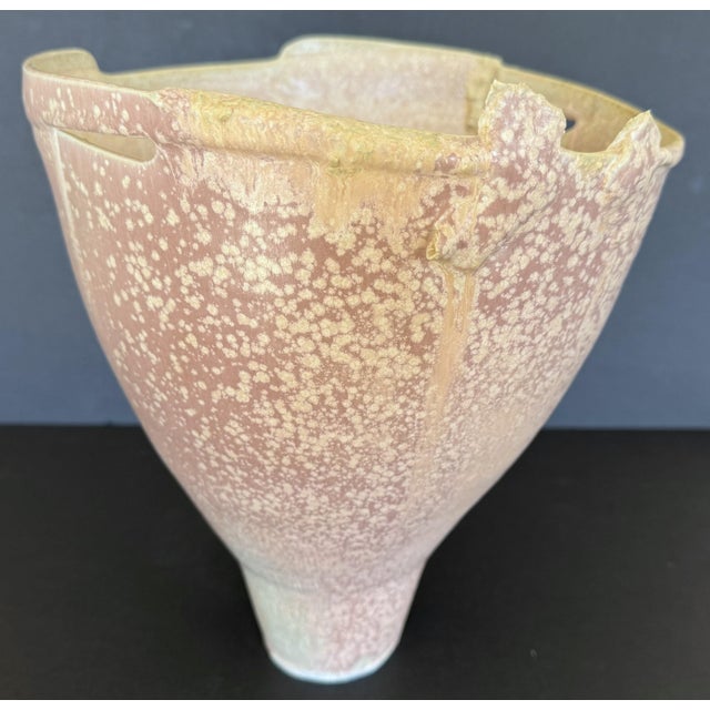 Large pink thrown pottery vessel by renowned North Carolina ceramicist Sally Bowen Prange (1927–2007). Exhibiting Prange’s...