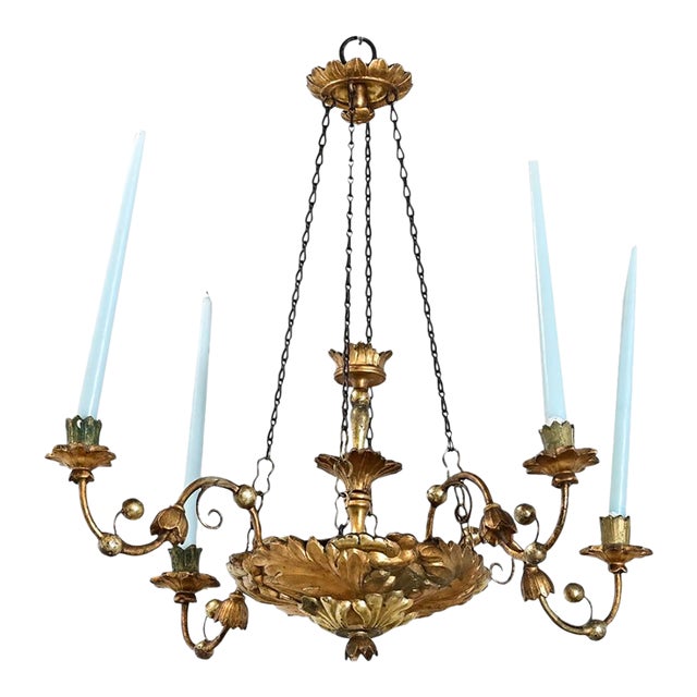 19th Century Neoclassical Giltwood Candle Chandelier For Sale