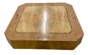 70s Octagonal Burl Wood Café Table .