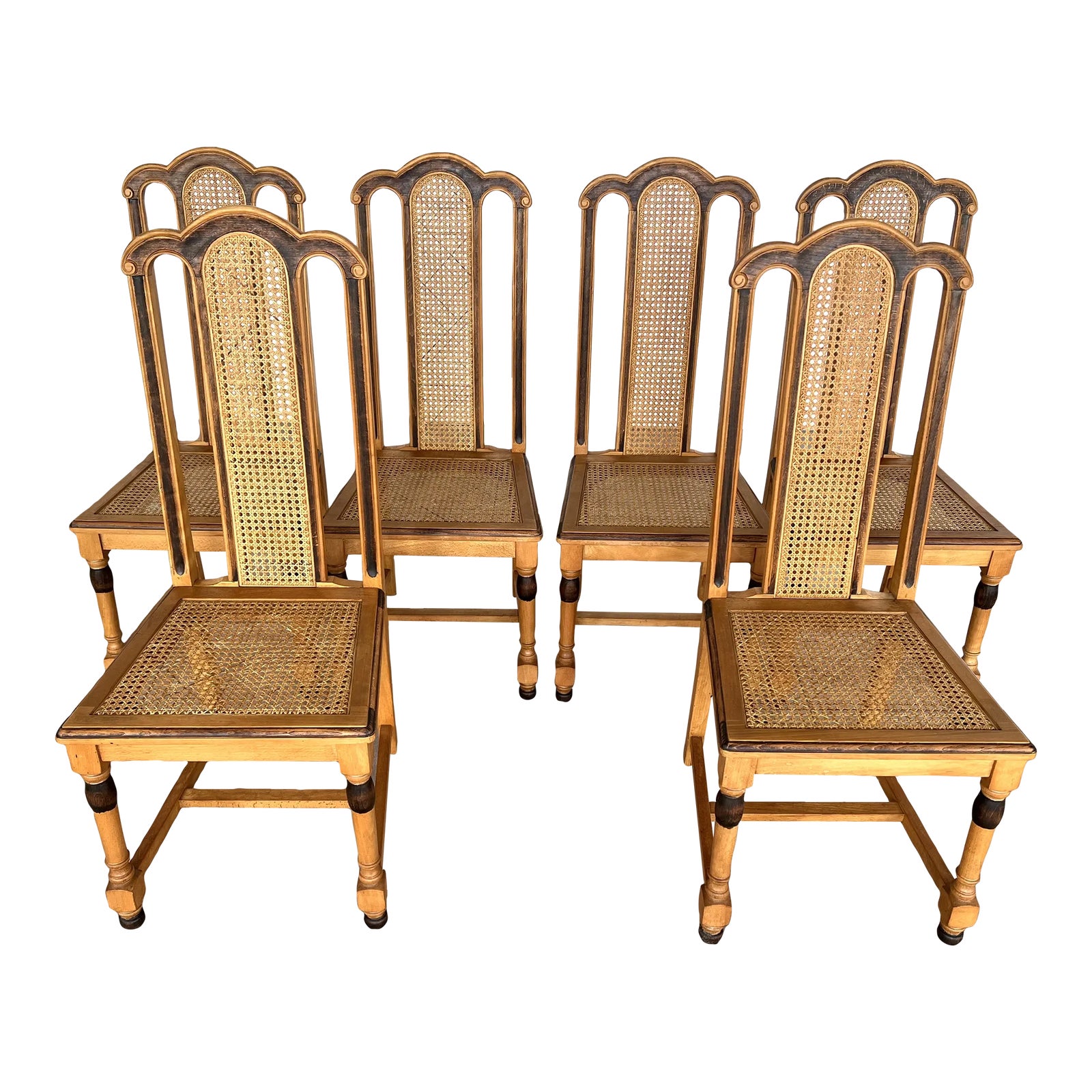 French Farmhouse Style Oak Cane Dining Chairs Set of 6 Chairish