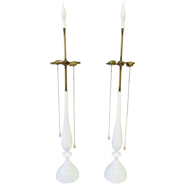 Tommi Parzinger Style White Lacquer with Brass Pull Rembrandt Table Lamps, Pair - A Pair For Sale - Image 13 of 13