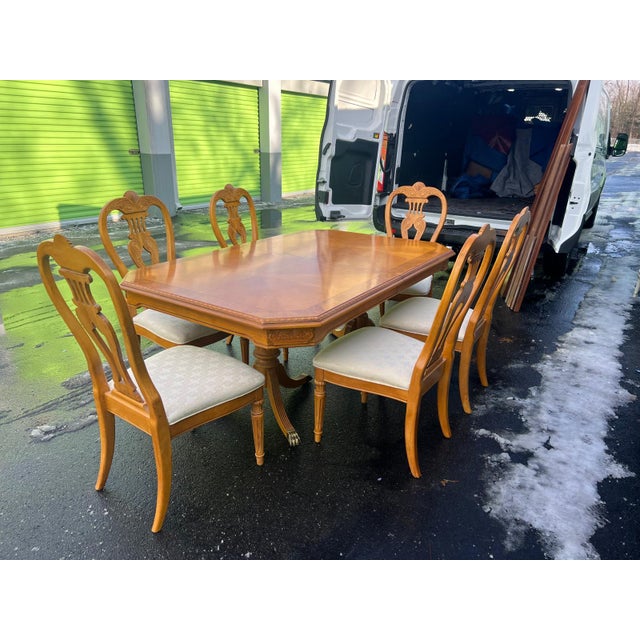 1980s Vintage Wood Dining Table and Six Dining Chairs For Sale - Image 5 of 16