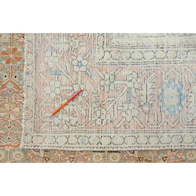 1920s Antique All Over Geometric Floral Terra Cotta & Blue Hand Knotted Wool Wide Runner Rug - 6’9” x 14’6” For Sale - Image 10 of 11