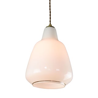 Mid-Century Modern Italian White Glass and Brass Pendant Lamp, 1960s For Sale
