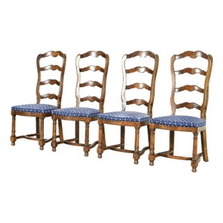 Century Furniture French Country Carved Solid Oak Ladder Back Dining Chairs, Set of Four For Sale