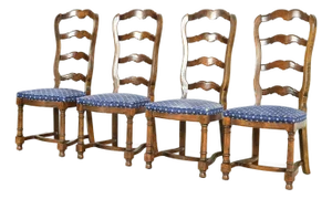 Century Furniture French Country Carved Solid Oak Ladder Back Dining Chairs, Set of Four
