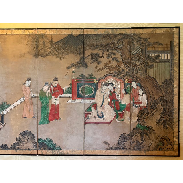 Antique Kano School Edo Period 6 Panel Chinoiserie Screen.