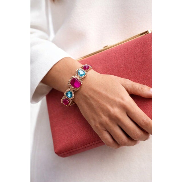 Gemstone Bochic “Capri” Ruby, Sapphire & Multi-Gem Cabochon Vintage Bangle - 18K Gold & S For Sale - Image 7 of 11