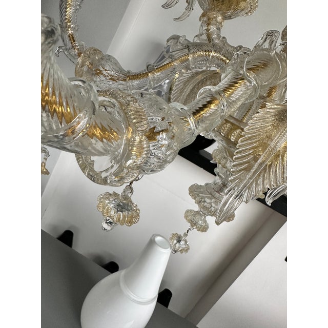 Traditional "Ca’ Rezzonico" Transparent and Gold Murano Glass Chandelier With Flowers and Leaves Classical Transparent...