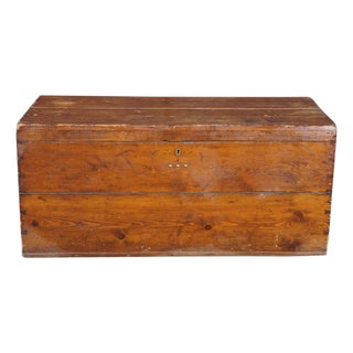 Antique Primitive Pine Blanket Chest Steamer Storage Trunk Coffee Table Dovetail For Sale
