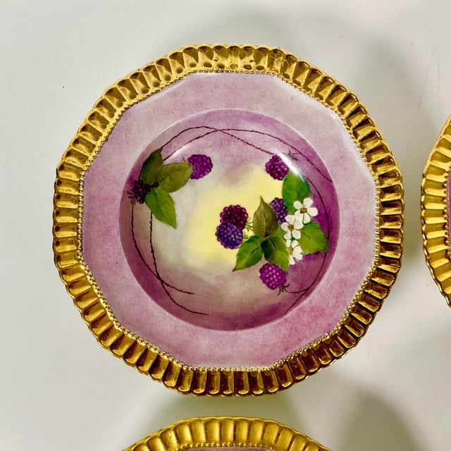 1960s 1961 Vintage Boho Chic Hollywood Regency Majolica Czechoslovakia Porcelain Gilded Bowls - Set of 6. For Sale - Image 5 of 14