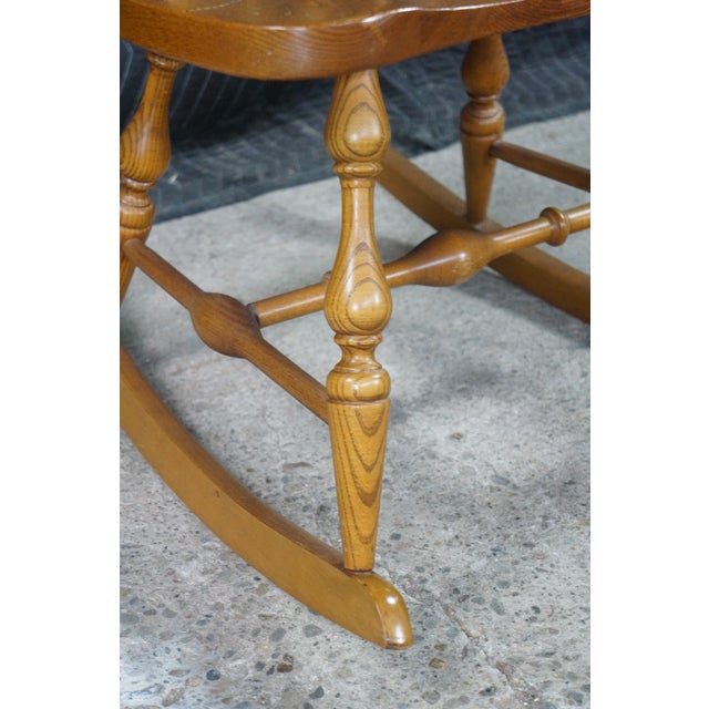 Brown Vintage Nichols & Stone Oak Windsor Rocking Chair Hoop Back Colonial Rocker For Sale - Image 8 of 17