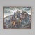 Acrylic painting of a slag heap and pickers in a teak frame by Royston Eroyd, Paris 1984.