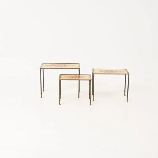 Brass Nesting Tables with Dried Flowers by Allinckx, 1970s, Set of 3 For Sale - Image 15 of 18