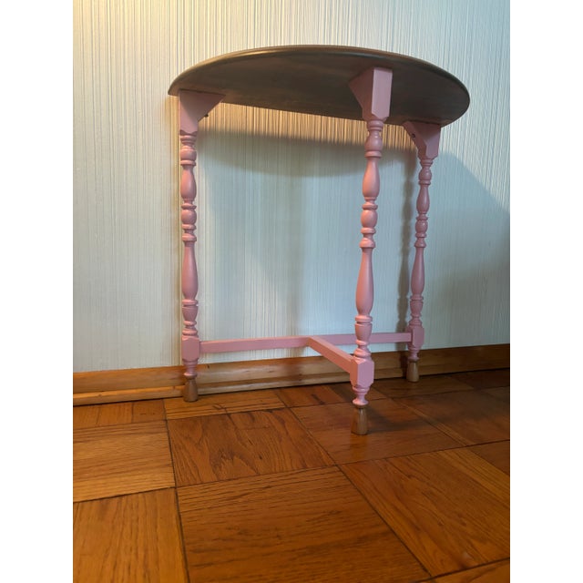 1940s Vintage Pink Petite Half Moon Table Professionally Refinished For Sale - Image 4 of 12