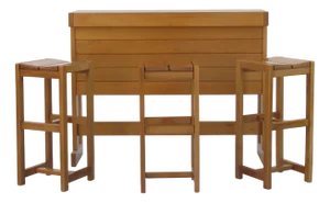 Bar and 3 High Stools in Wood from Regain, 1983, Set of 4