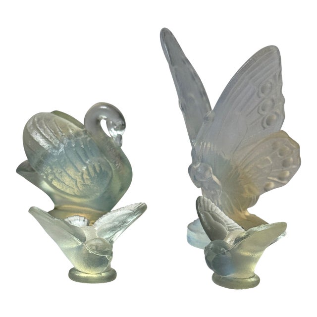 Circa 1930s Vintage Sabino Paris France Butterfly, Swan and 2 Mini Birds Opalescent Figures, Signed- 4 Pieces For Sale