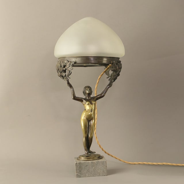 Antique Art Nouveau Daphne Table Lamp in Patinated Bronze, 1890s For Sale - Image 16 of 16